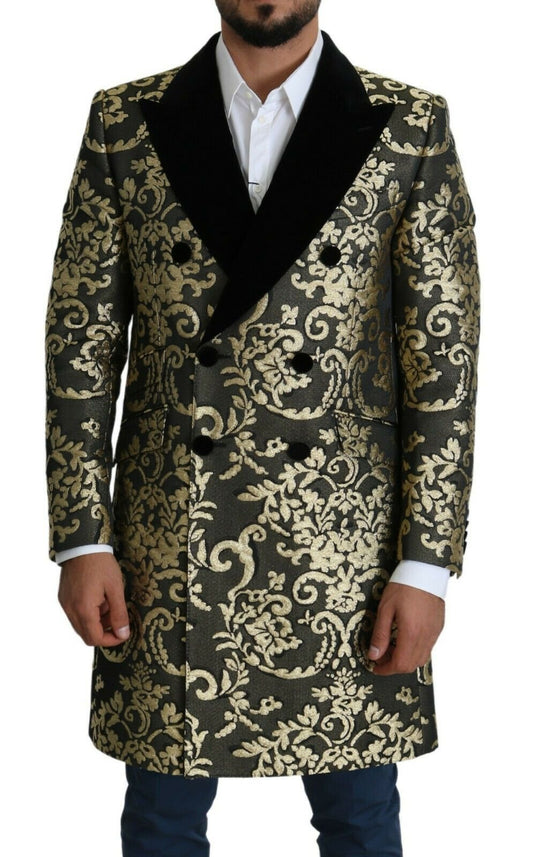 Dolce & Gabbana Gold Black Sicilia Jacquard Double - Breasted Coat - Sandy Store ByNet