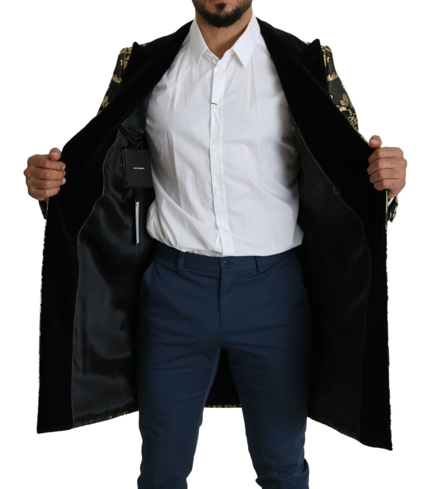 Dolce & Gabbana Gold Black Sicilia Jacquard Double - Breasted Coat - Sandy Store ByNet