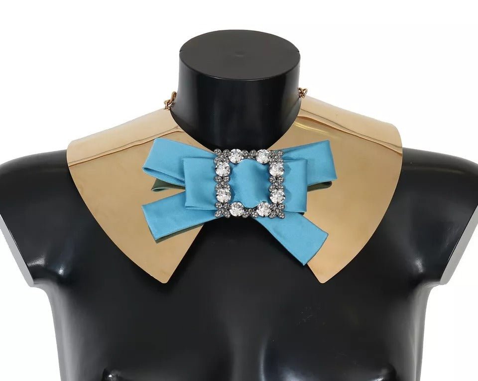 Dolce & Gabbana Gold Bow Crystal Embellished Runway Collar Necklace - Sandy Store ByNet