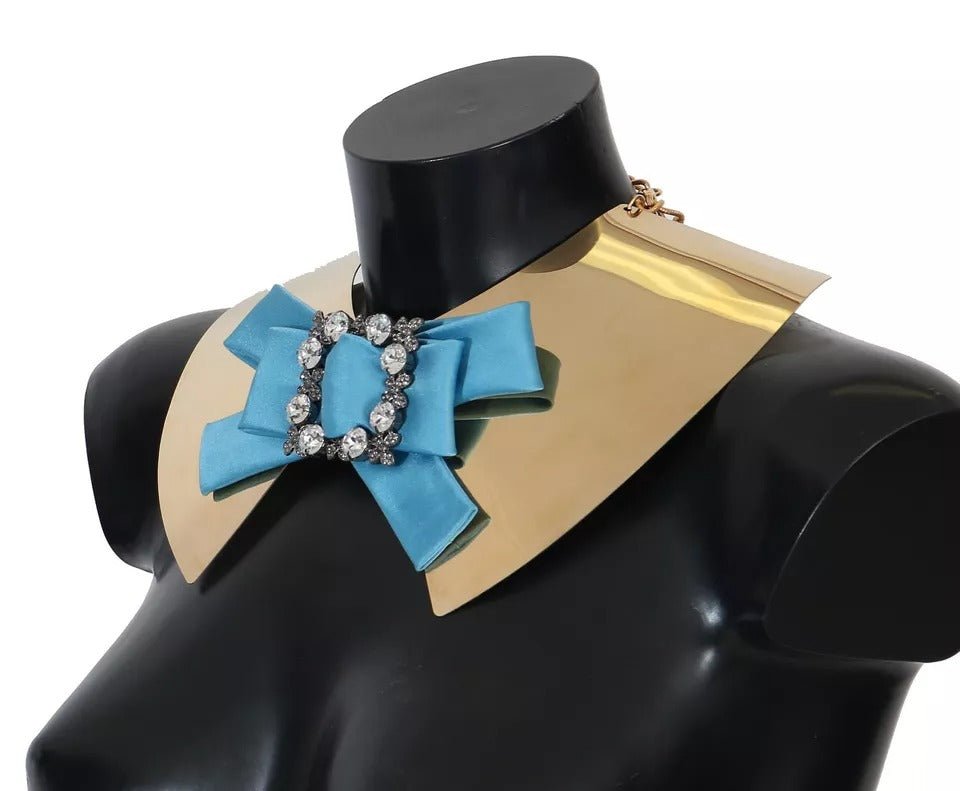 Dolce & Gabbana Gold Bow Crystal Embellished Runway Collar Necklace - Sandy Store ByNet