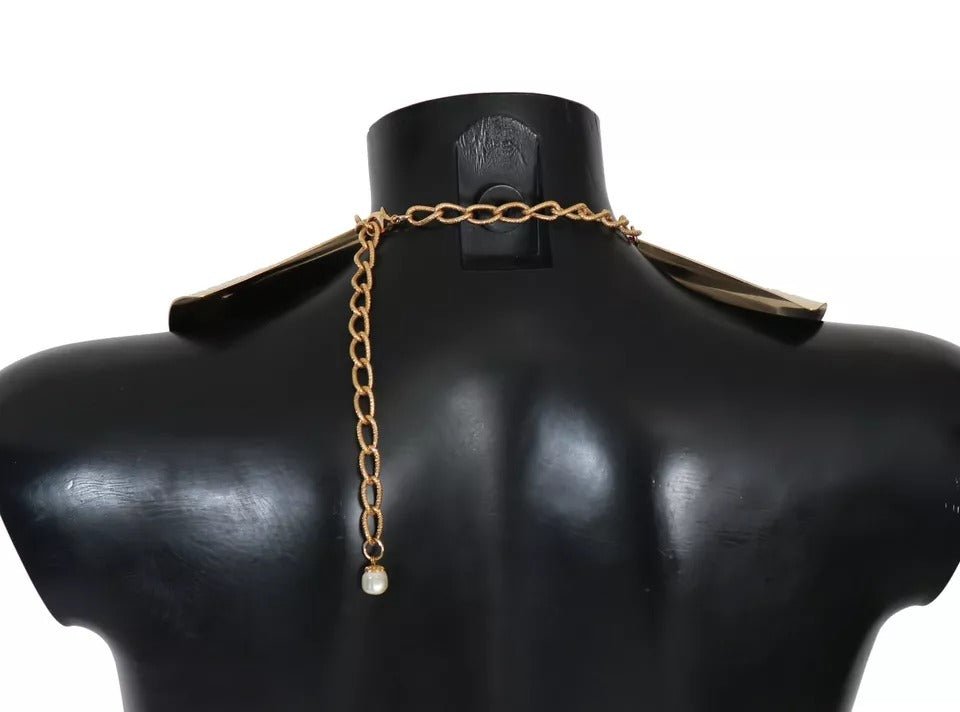 Dolce & Gabbana Gold Bow Crystal Embellished Runway Collar Necklace - Sandy Store ByNet