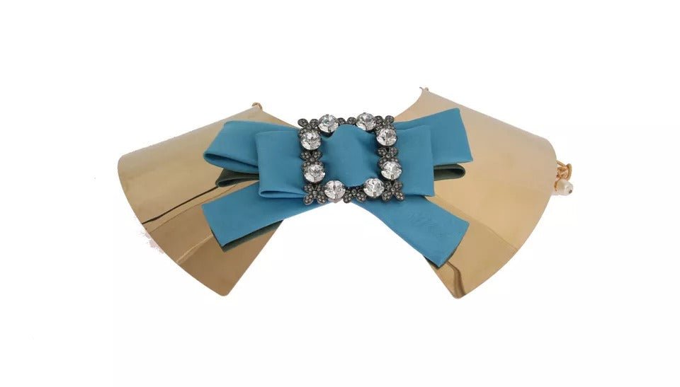 Dolce & Gabbana Gold Bow Crystal Embellished Runway Collar Necklace - Sandy Store ByNet