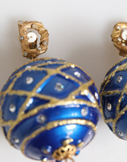 Dolce & Gabbana Gold Brass Blue Christmas Ball Crystal Drop Clip On Earrings – par Dolce & Gabbana | Disponible sur Sandy Store ByNet