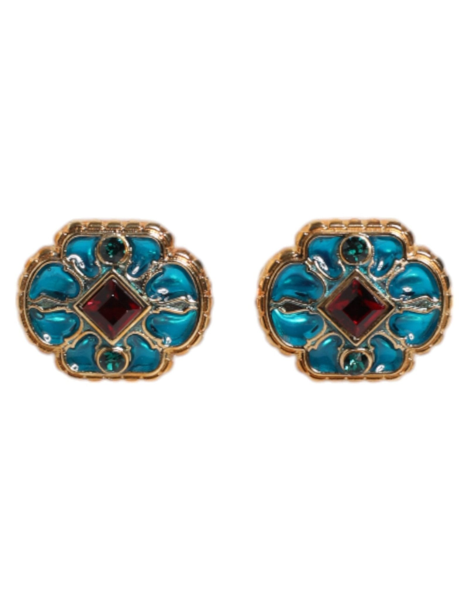 Dolce & Gabbana Gold Brass Blue Enameled Flower Cufflink - Sandy Store ByNet