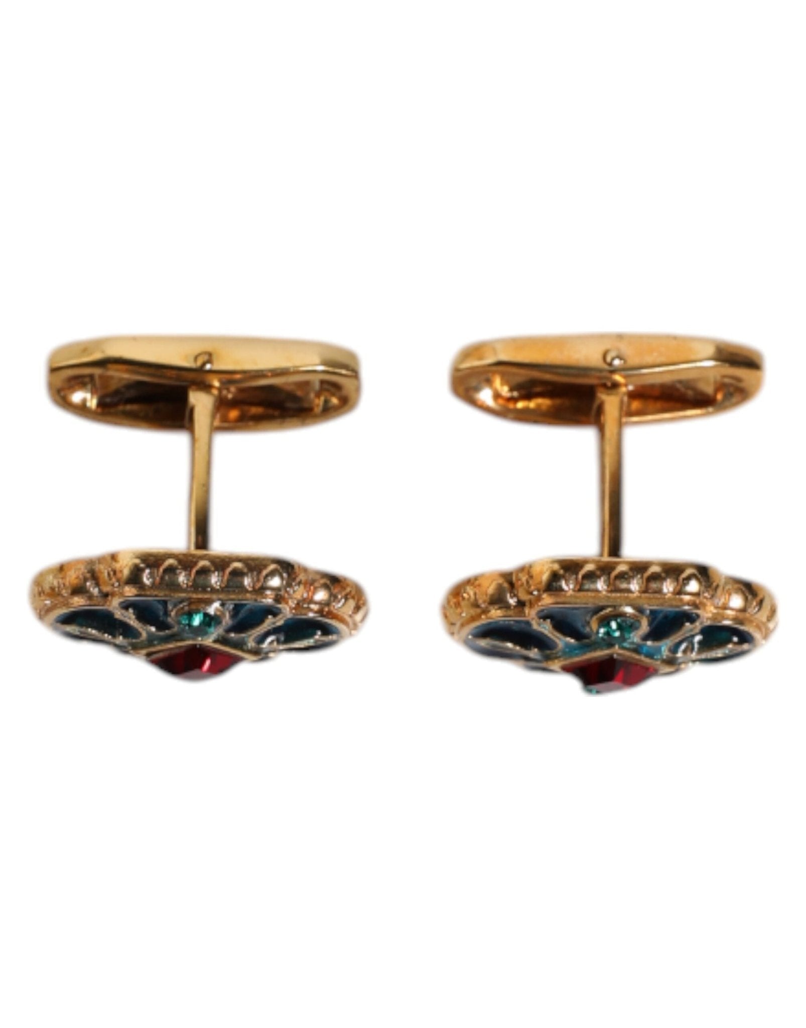 Dolce & Gabbana Gold Brass Blue Enameled Flower Cufflink - Sandy Store ByNet