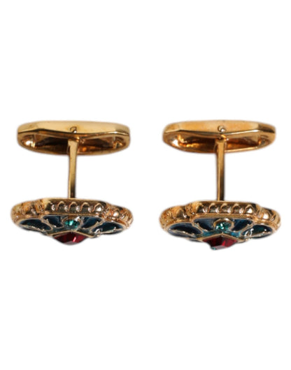 Dolce & Gabbana Gold Brass Blue Enameled Flower Cufflink - Sandy Store ByNet
