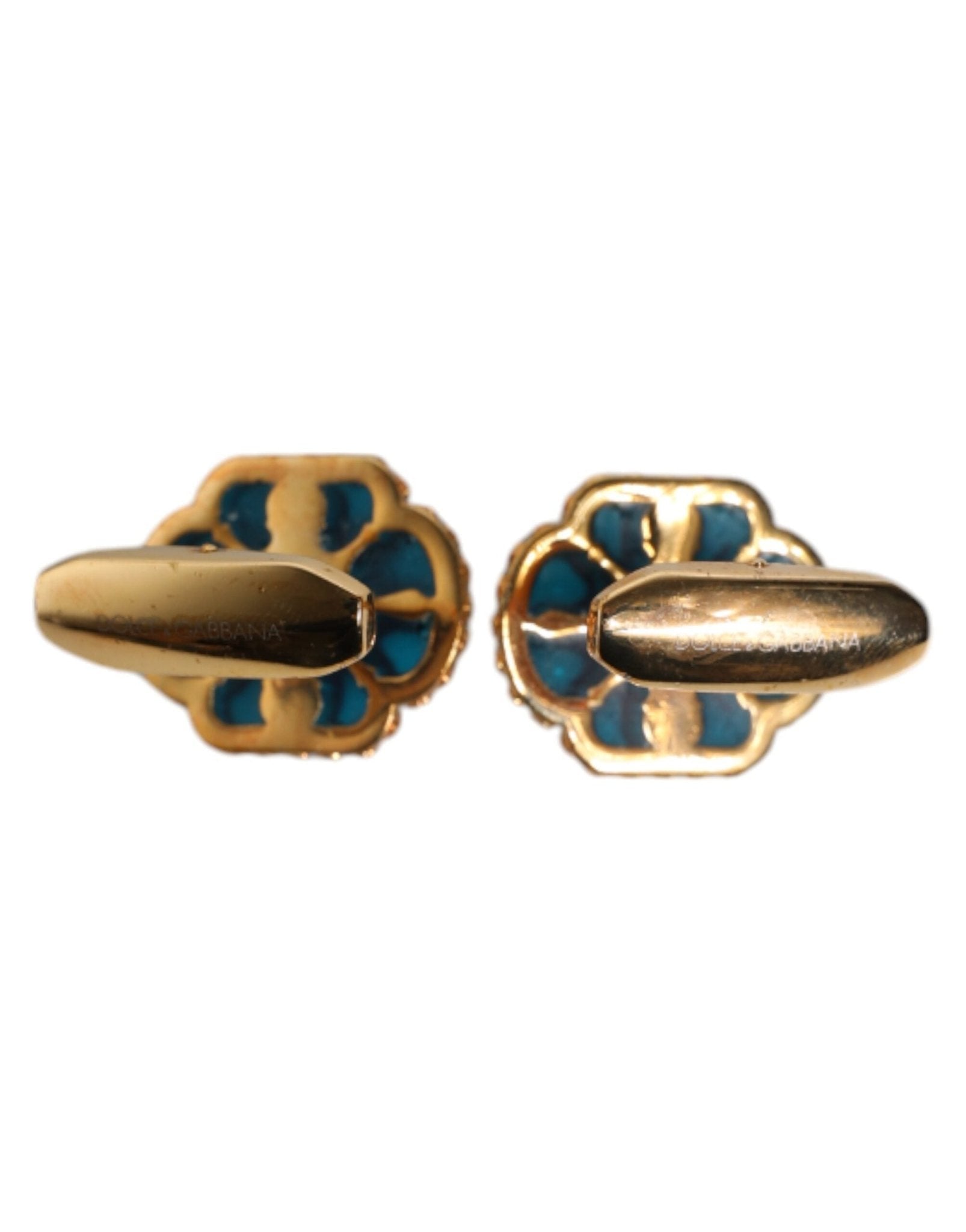Dolce & Gabbana Gold Brass Blue Enameled Flower Cufflink - Sandy Store ByNet