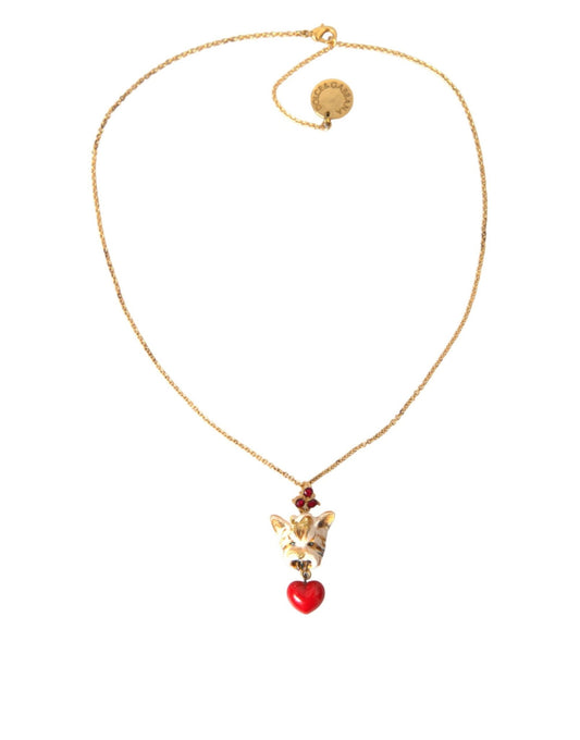 Dolce & Gabbana Gold Brass Chain Dog Heart Pendant Charm Necklace - Sandy Store ByNet