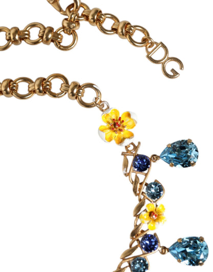 Dolce & Gabbana Gold Brass Chain Floral Crystal Cross Pendant Necklace - Sandy Store ByNet