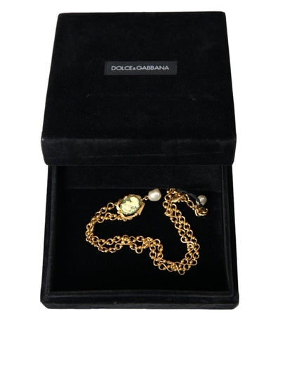 Dolce & Gabbana Gold Brass Chain Pearl Pendant Charm Necklace - Sandy Store ByNet