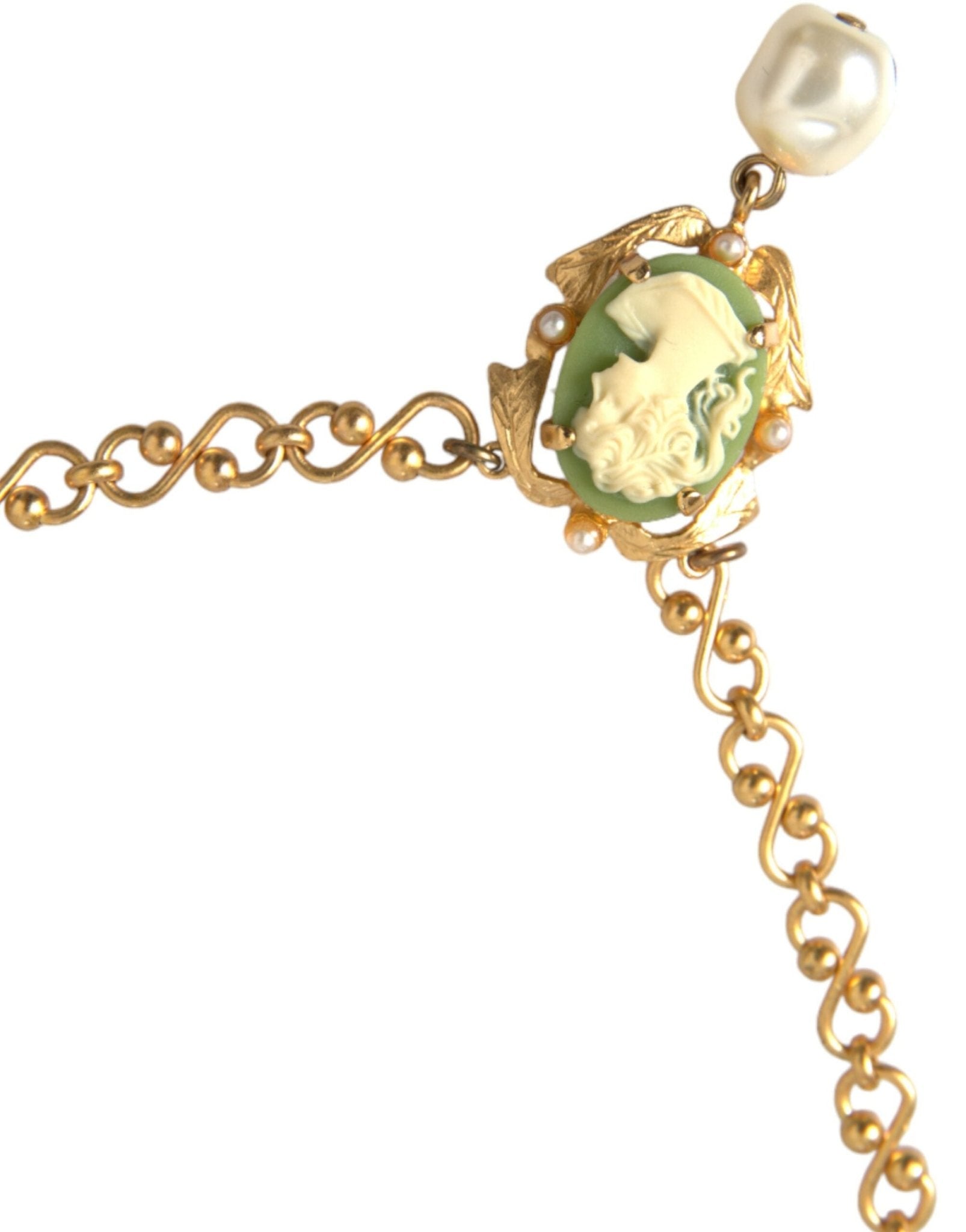 Dolce & Gabbana Gold Brass Chain Pearl Pendant Charm Necklace - Sandy Store ByNet