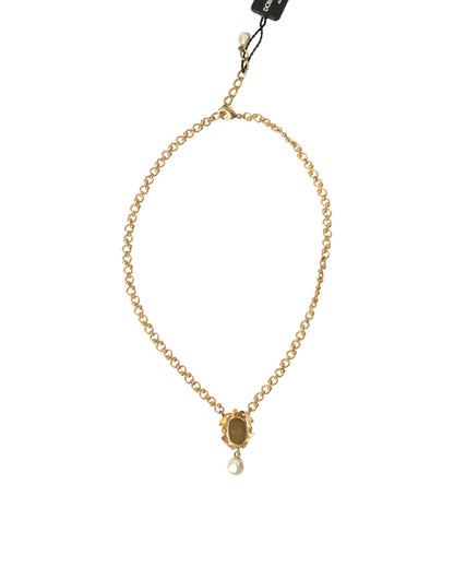 Dolce & Gabbana Gold Brass Chain Pearl Pendant Charm Necklace - Sandy Store ByNet