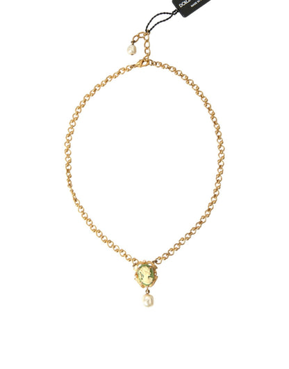 Dolce & Gabbana Gold Brass Chain Pearl Pendant Charm Necklace - Sandy Store ByNet