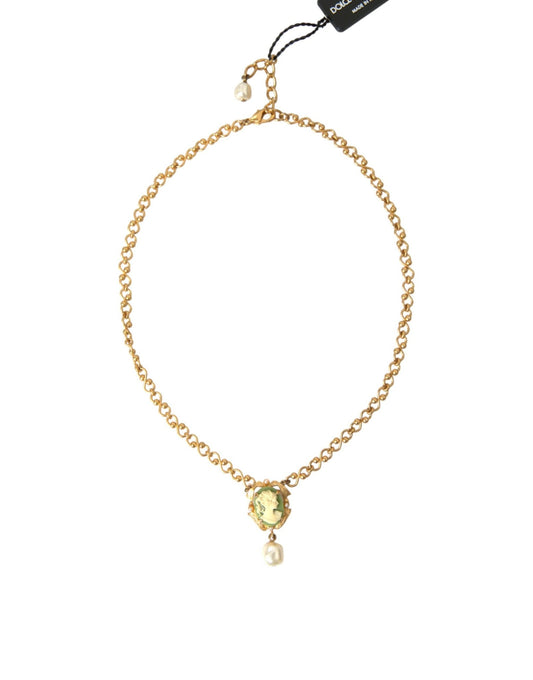 Dolce & Gabbana Gold Brass Chain Pearl Pendant Charm Necklace - Sandy Store ByNet