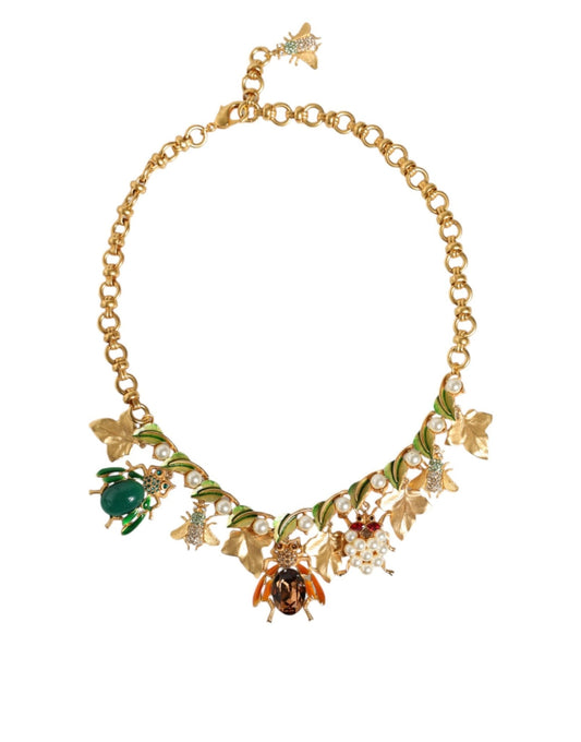 Dolce & Gabbana Gold Brass Crystal Bug Charm Pendant Statement Necklace – par Dolce & Gabbana | Disponible sur Sandy Store ByNet