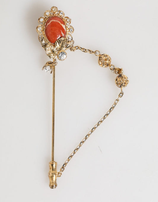 Dolce & Gabbana Gold Brass Crystal Chain 925 Sterling Silver Pin Brooch – par Dolce & Gabbana | Disponible sur Sandy Store ByNet