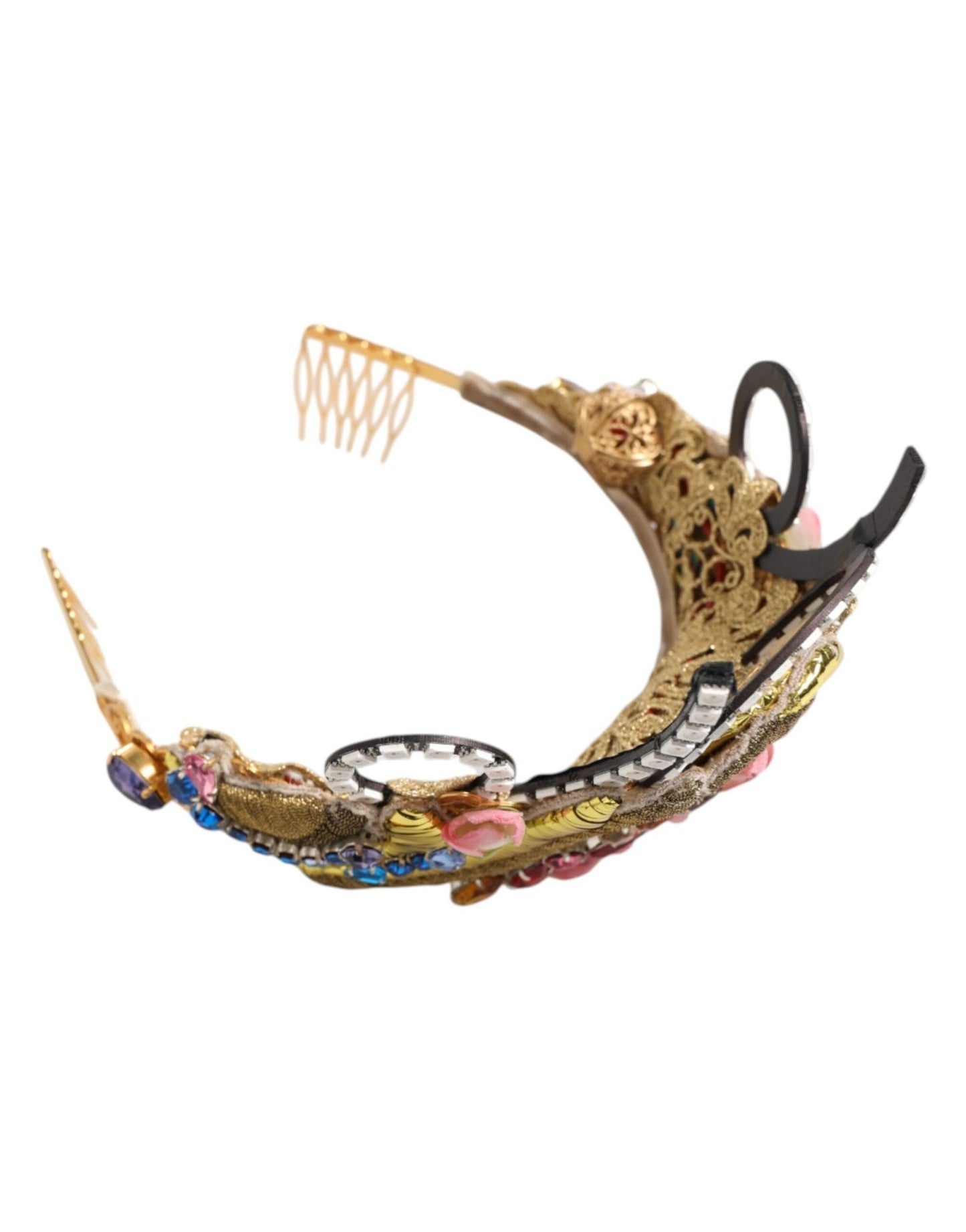 Dolce & Gabbana Gold Brass Crystal Embellished Headpiece Crown Diadem Tiara – par Dolce & Gabbana | Disponible sur Sandy Store ByNet