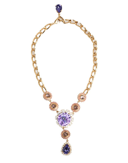 Dolce & Gabbana Gold Brass Crystal Pearl Purple Floral Pendant Jewelry Necklace – par Dolce & Gabbana | Disponible sur Sandy Store ByNet