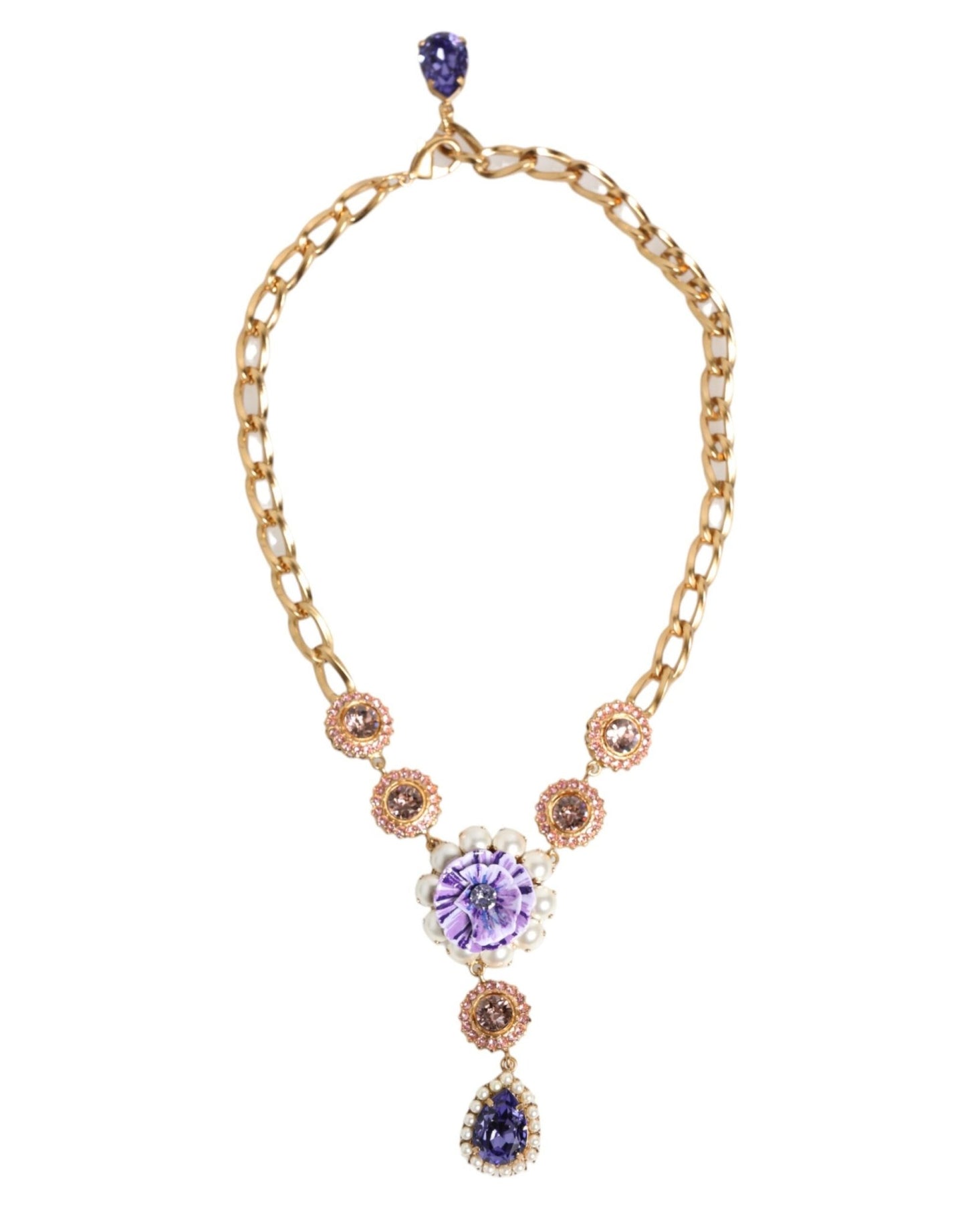 Dolce & Gabbana Gold Brass Crystal Pearl Purple Floral Pendant Jewelry Necklace – par Dolce & Gabbana | Disponible sur Sandy Store ByNet