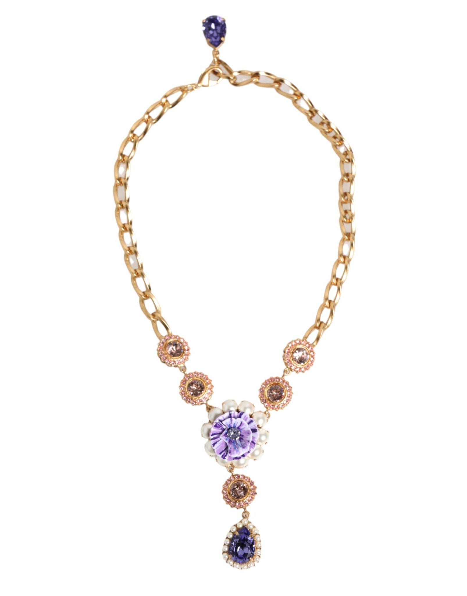 Dolce & Gabbana Gold Brass Crystal Pearl Purple Floral Pendant Jewelry Necklace – par Dolce & Gabbana | Disponible sur Sandy Store ByNet
