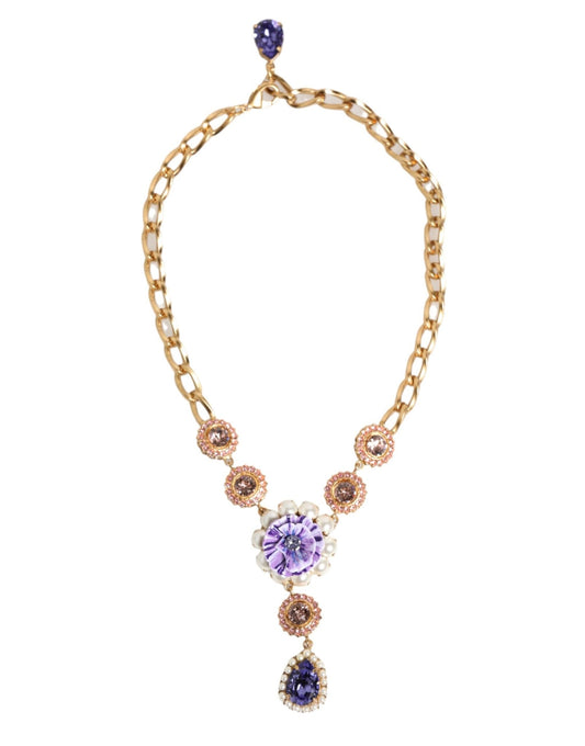 Dolce & Gabbana Gold Brass Crystal Pearl Purple Floral Pendant Jewelry Necklace – par Dolce & Gabbana | Disponible sur Sandy Store ByNet