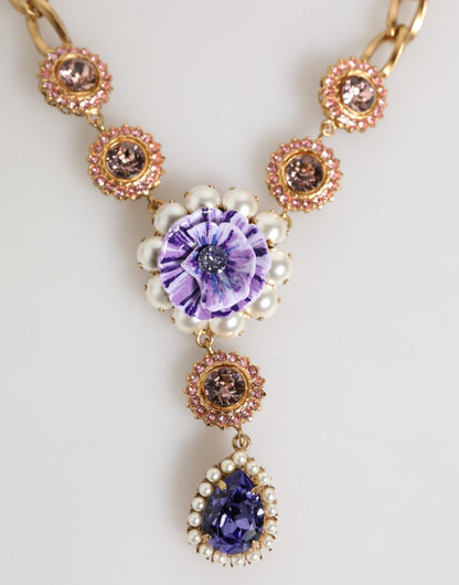 Dolce & Gabbana Gold Brass Crystal Pearl Purple Floral Pendant Jewelry Necklace – par Dolce & Gabbana | Disponible sur Sandy Store ByNet