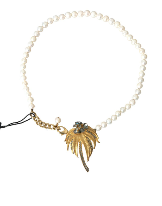 Dolce & Gabbana Gold Brass Crystal Pearl Tree Pendant Charm Necklace - Sandy Store ByNet