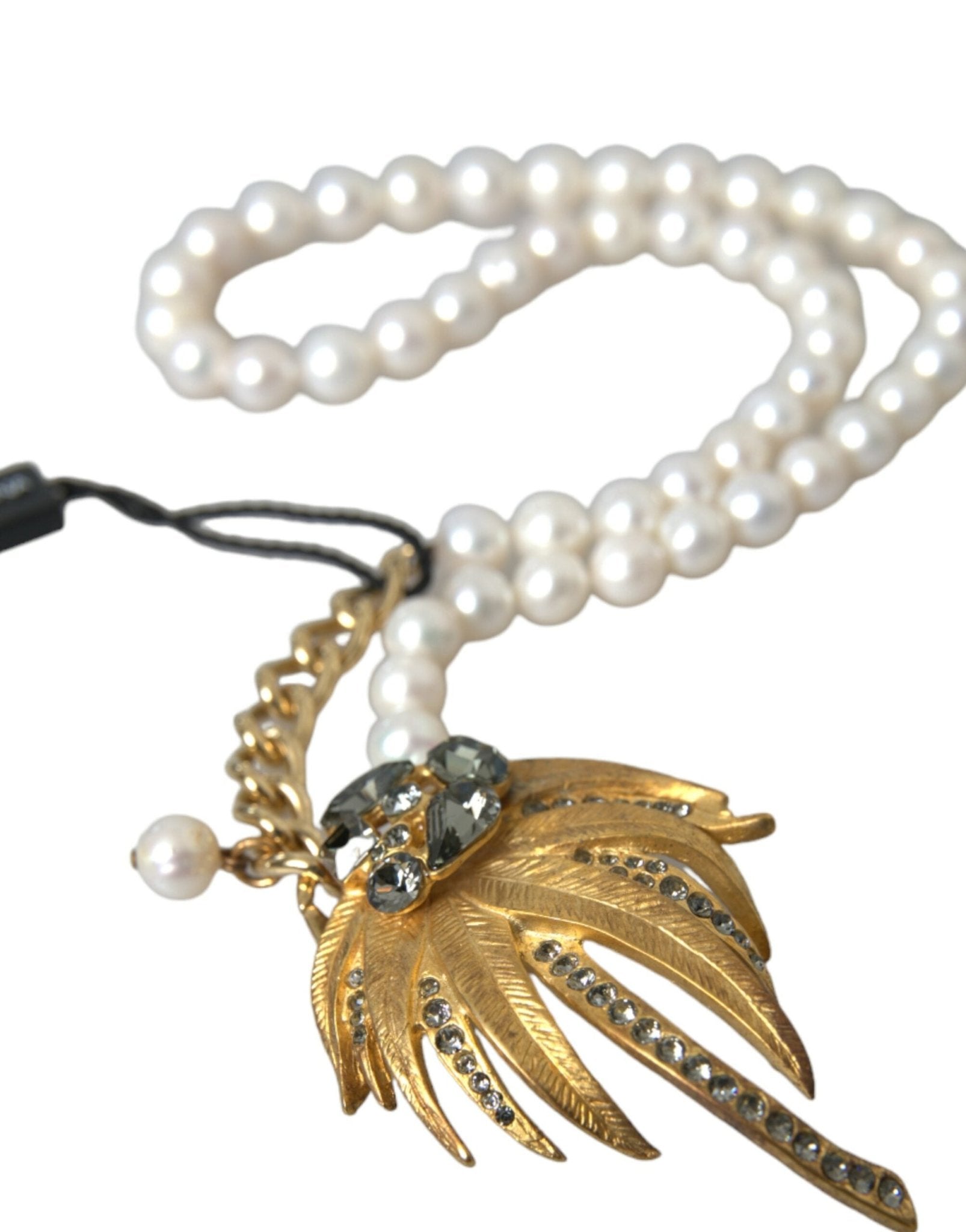 Dolce & Gabbana Gold Brass Crystal Pearl Tree Pendant Charm Necklace - Sandy Store ByNet