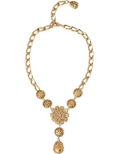 Dolce & Gabbana Gold Brass Crystal Purple Pink Pearl Pendants Necklace - Sandy Store ByNet