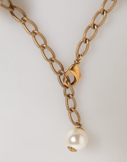 Dolce & Gabbana Gold Brass Faux Pearl Crystal Statement Luxury Jewelry Necklace – par Dolce & Gabbana | Disponible sur Sandy Store ByNet
