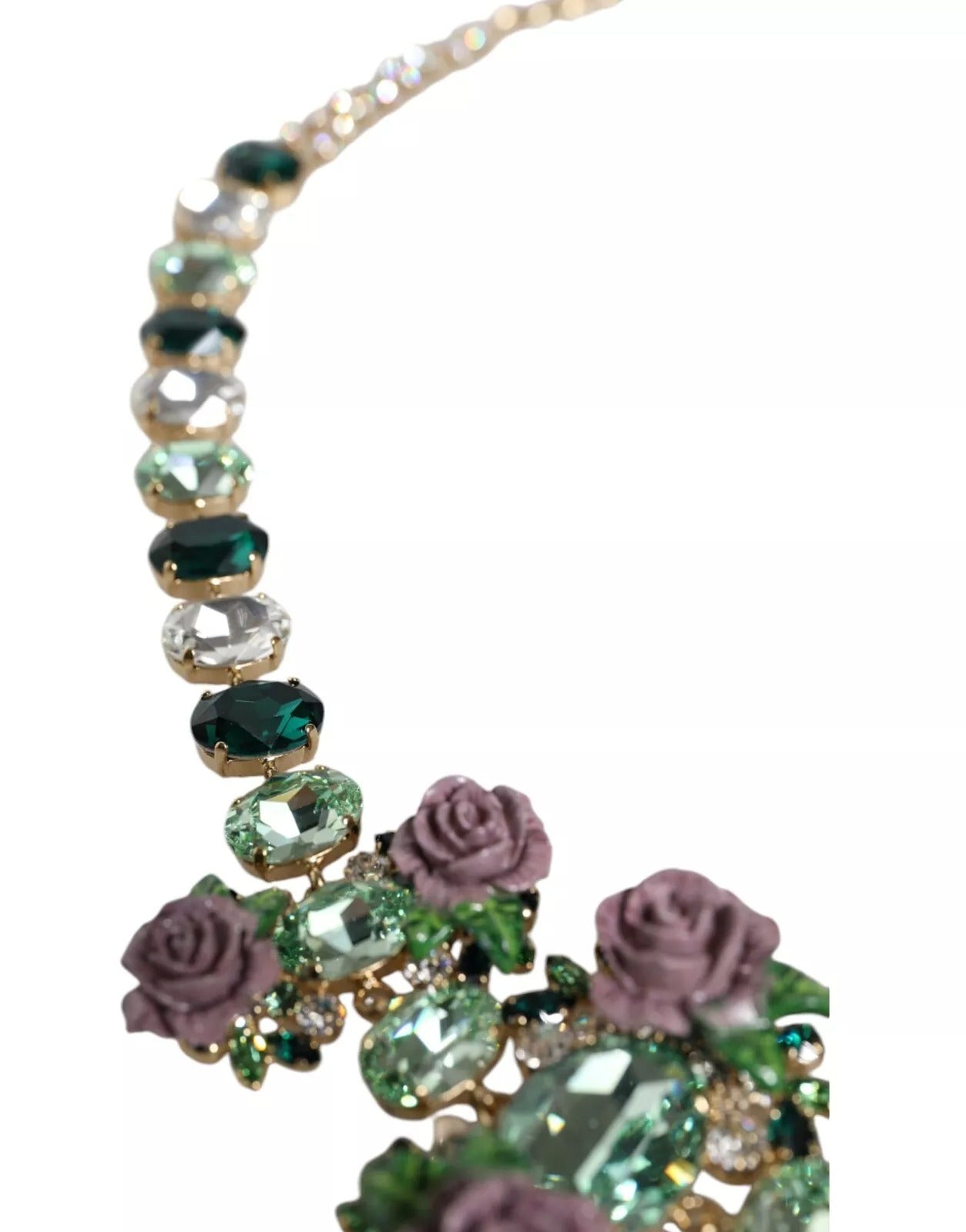 Dolce & Gabbana Gold Brass Link Chain Rose Petal Crystal Necklace – par Dolce & Gabbana | Disponible sur Sandy Store ByNet