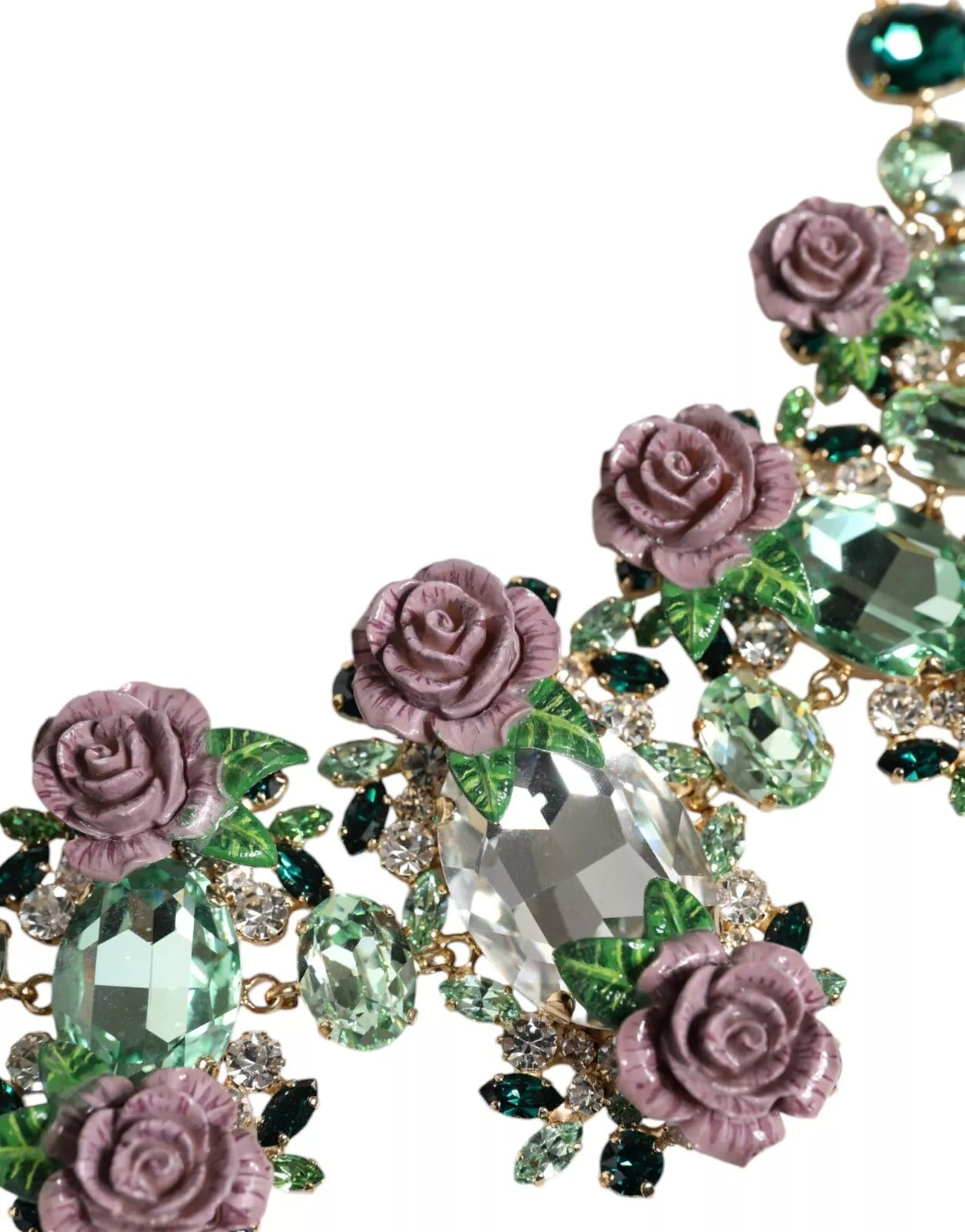 Dolce & Gabbana Gold Brass Link Chain Rose Petal Crystal Necklace – par Dolce & Gabbana | Disponible sur Sandy Store ByNet