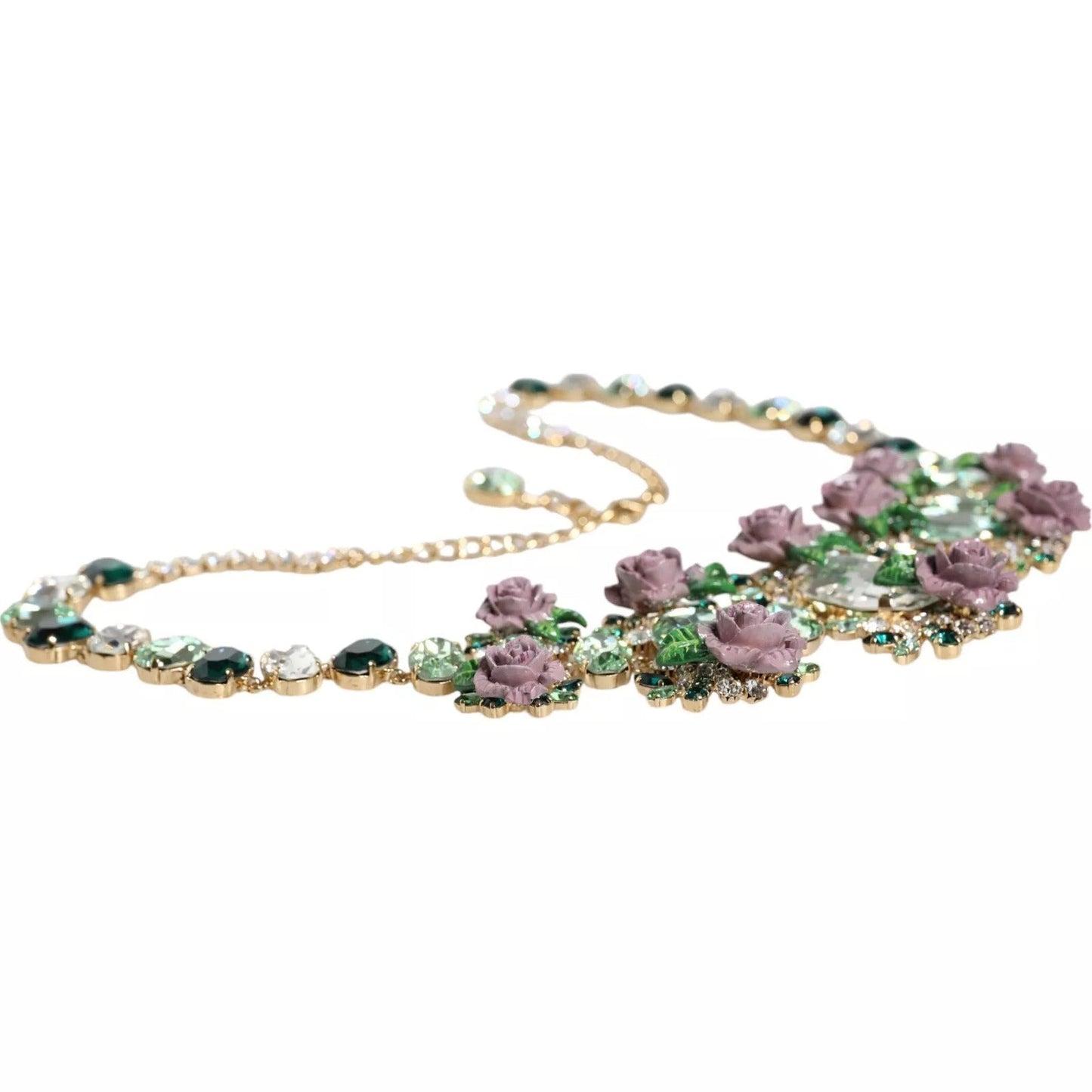 Dolce & Gabbana Gold Brass Link Chain Rose Petal Crystal Necklace – par Dolce & Gabbana | Disponible sur Sandy Store ByNet