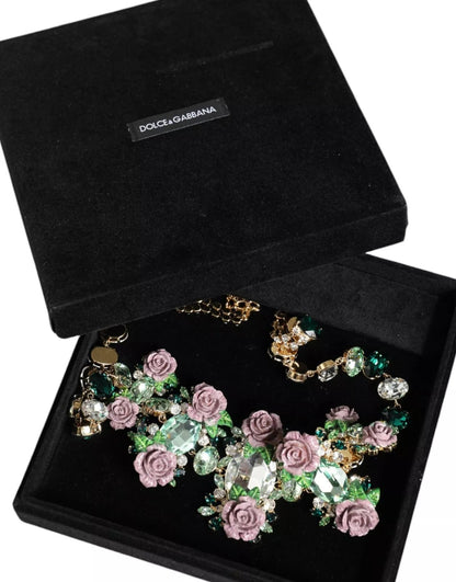 Dolce & Gabbana Gold Brass Link Chain Rose Petal Crystal Necklace – par Dolce & Gabbana | Disponible sur Sandy Store ByNet
