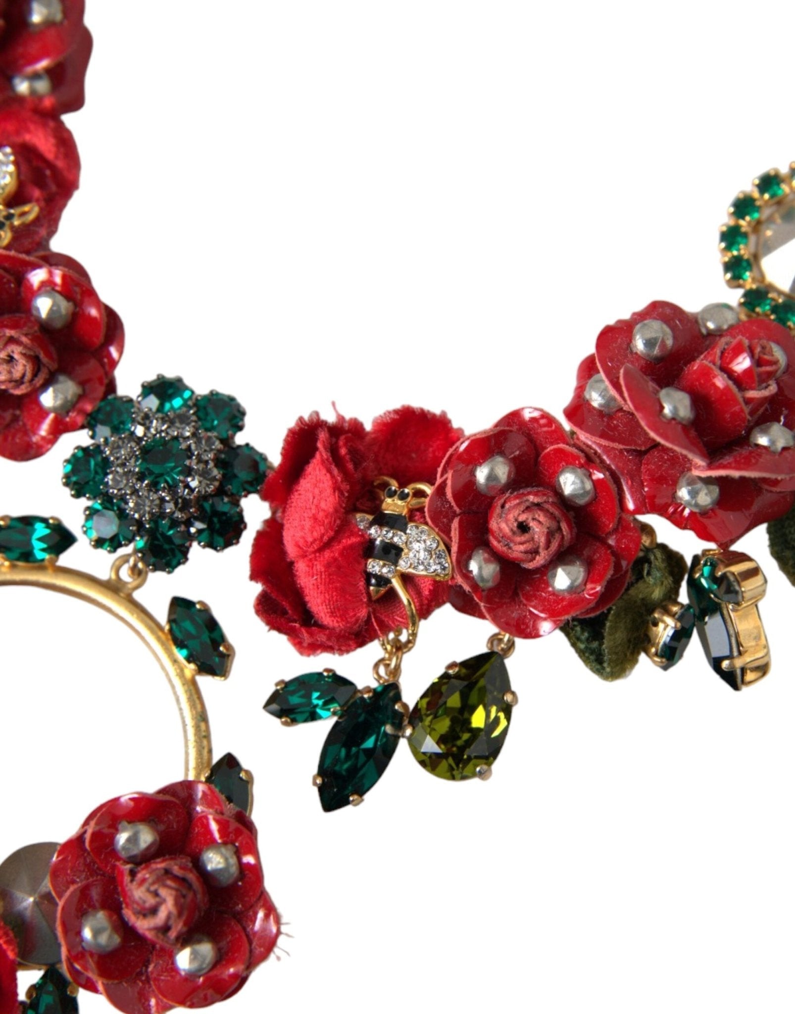 Dolce & Gabbana Gold Brass Link Chain RosePetal Crystal Pendant Necklace - Sandy Store ByNet