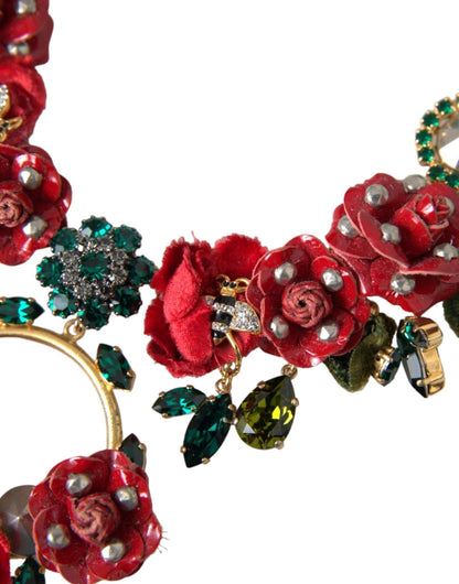 Dolce & Gabbana Gold Brass Link Chain RosePetal Crystal Pendant Necklace - Sandy Store ByNet
