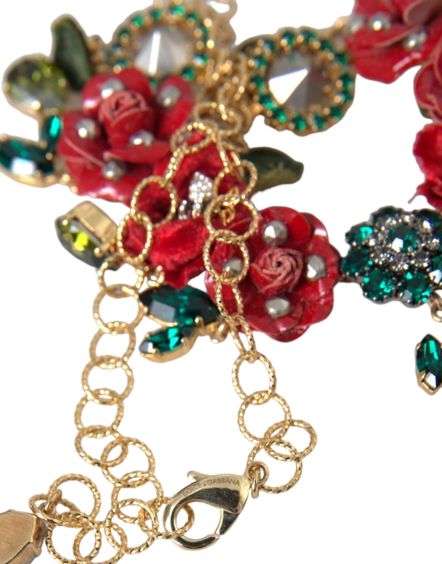 Dolce & Gabbana Gold Brass Link Chain RosePetal Crystal Pendant Necklace - Sandy Store ByNet