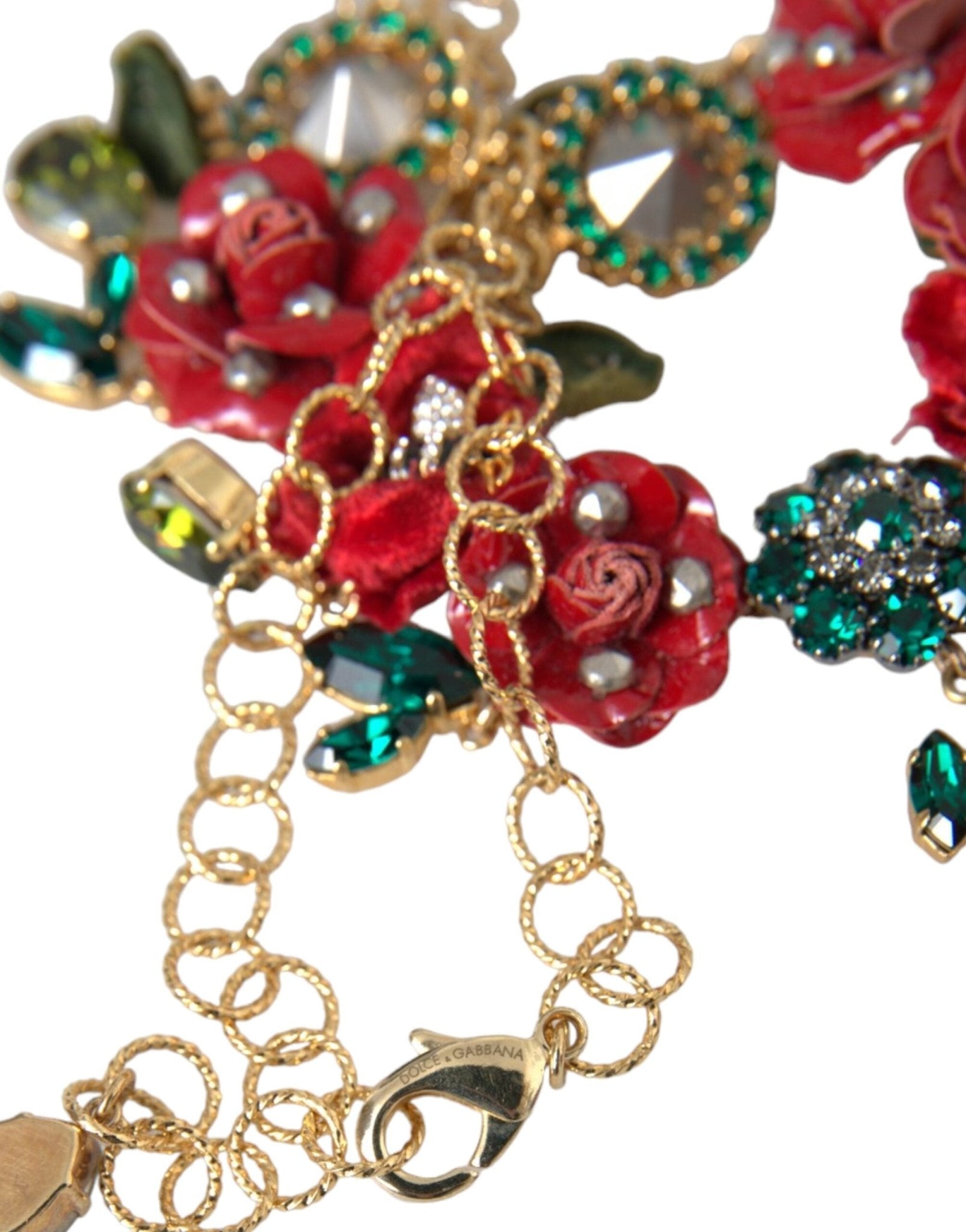 Dolce & Gabbana Gold Brass Link Chain RosePetal Crystal Pendant Necklace - Sandy Store ByNet