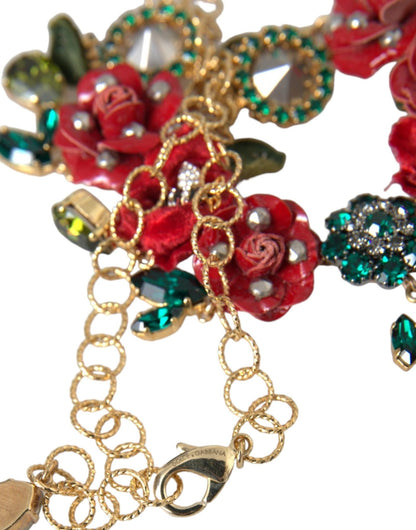 Dolce & Gabbana Gold Brass Link Chain RosePetal Crystal Pendant Necklace - Sandy Store ByNet