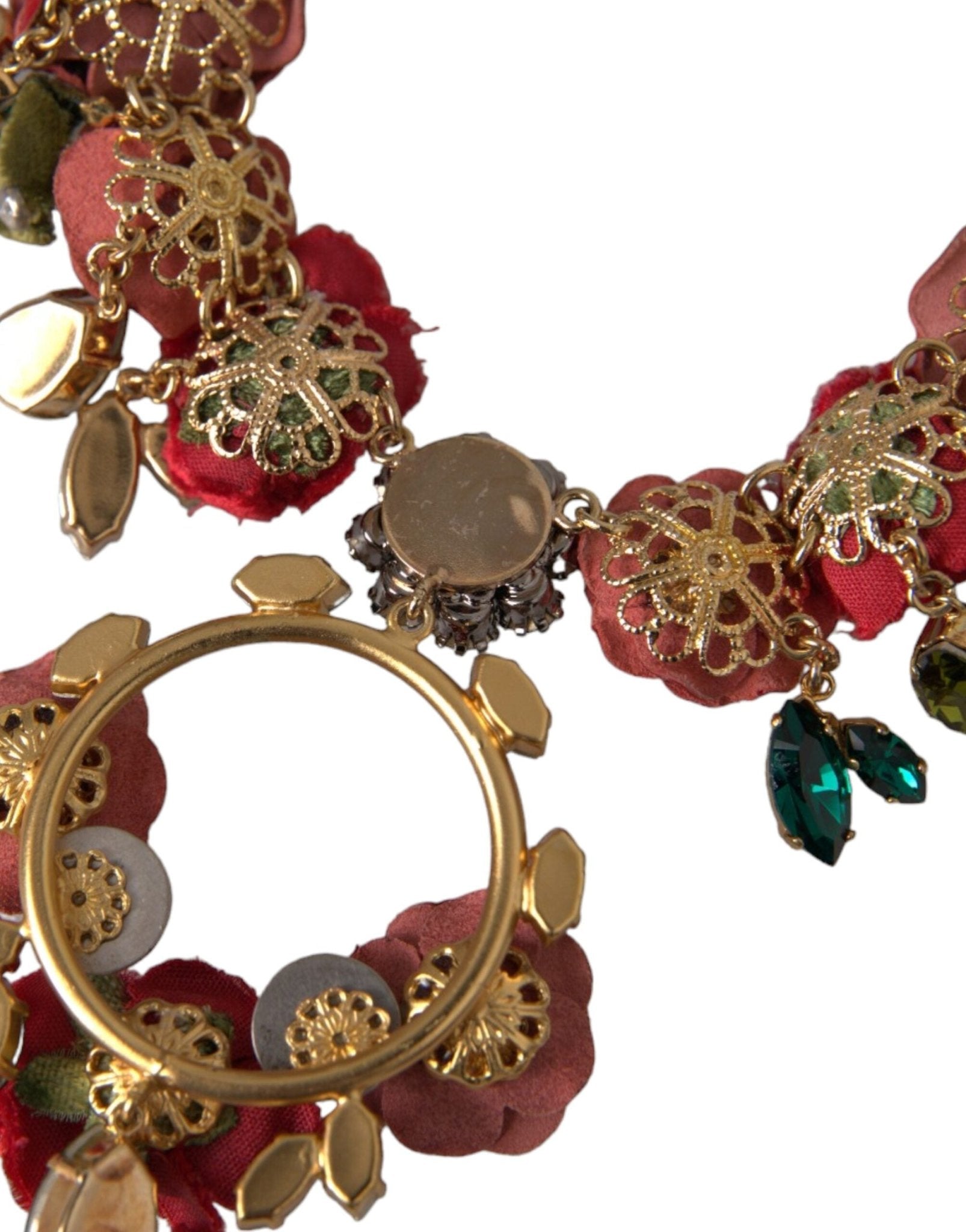 Dolce & Gabbana Gold Brass Link Chain RosePetal Crystal Pendant Necklace - Sandy Store ByNet