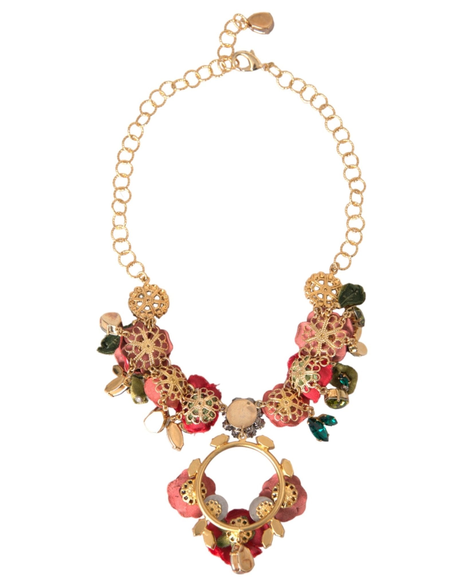 Dolce & Gabbana Gold Brass Link Chain RosePetal Crystal Pendant Necklace - Sandy Store ByNet