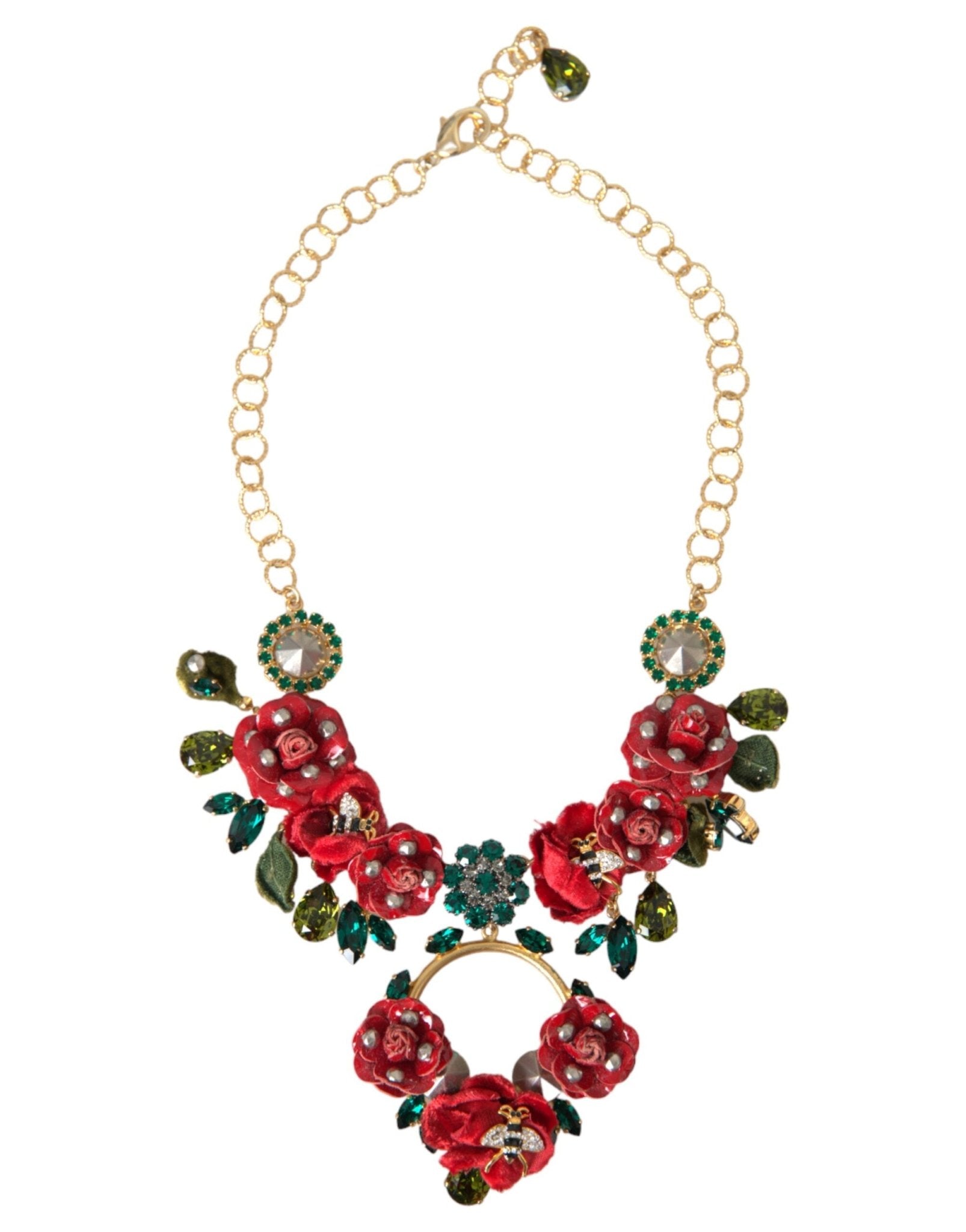 Dolce & Gabbana Gold Brass Link Chain RosePetal Crystal Pendant Necklace - Sandy Store ByNet