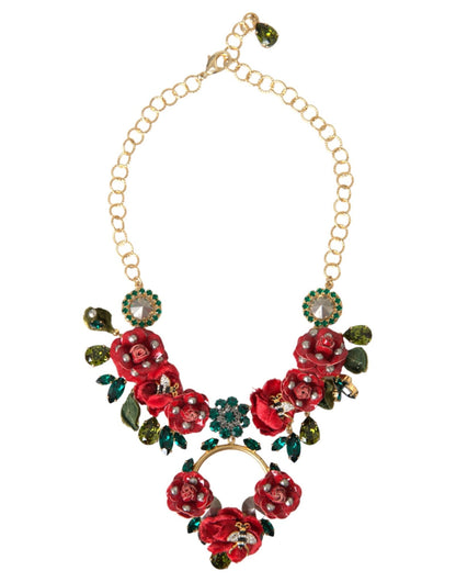 Dolce & Gabbana Gold Brass Link Chain RosePetal Crystal Pendant Necklace - Sandy Store ByNet