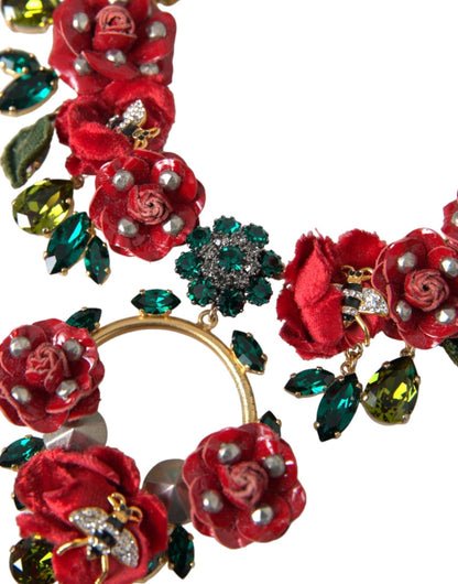Dolce & Gabbana Gold Brass Link Chain RosePetal Crystal Pendant Necklace - Sandy Store ByNet
