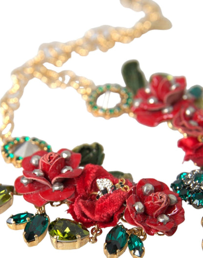 Dolce & Gabbana Gold Brass Link Chain RosePetal Crystal Pendant Necklace - Sandy Store ByNet