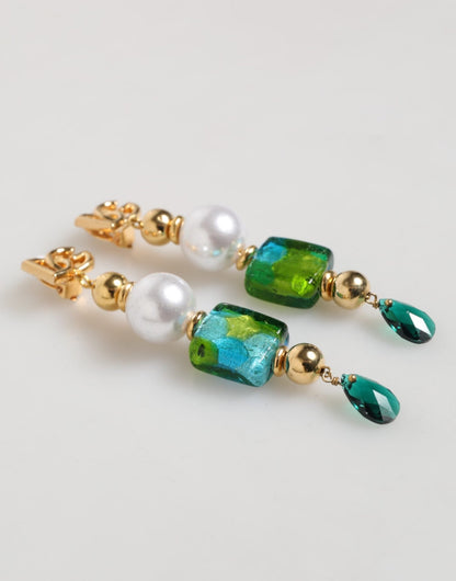 Dolce & Gabbana Gold Brass Multicolour Pearl Green Blue Drop Logo DG Earrings – par Dolce & Gabbana | Disponible sur Sandy Store ByNet