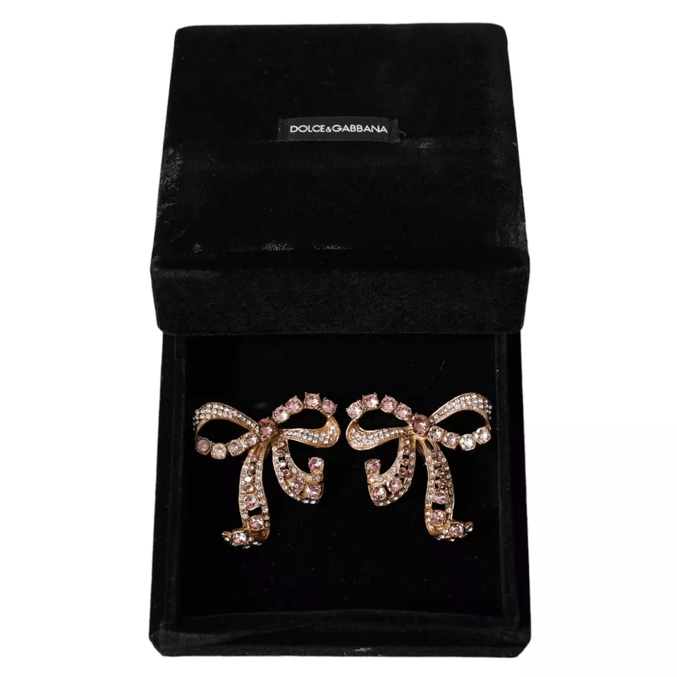 Dolce & Gabbana Gold Brass Pink Clear Crystal Bow Fiocchi Christmas - Sandy Store ByNet