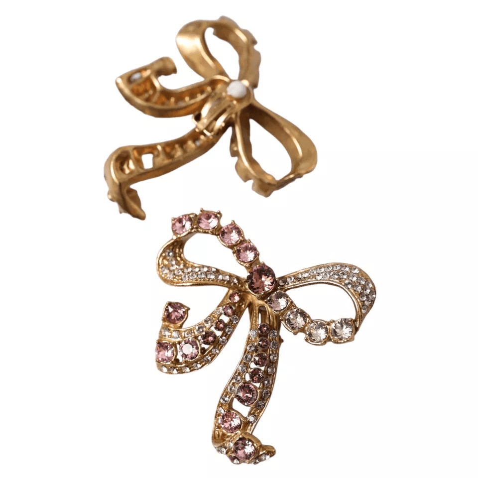 Dolce & Gabbana Gold Brass Pink Clear Crystal Bow Fiocchi Christmas - Sandy Store ByNet