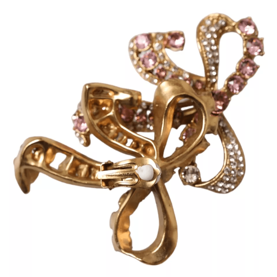 Dolce & Gabbana Gold Brass Pink Clear Crystal Bow Fiocchi Christmas - Sandy Store ByNet