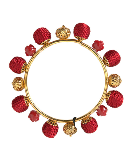 Dolce & Gabbana Gold Brass Red RUNWAY Sicilia Natale Roses Bracelet - Sandy Store ByNet
